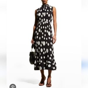 Milly Pleated Polka Dot MIDI Dress, Black/Ecru, Size 8, Cruise, Wedding, Formal